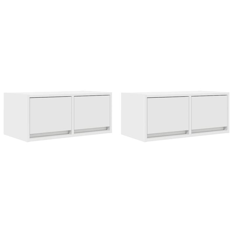2pcs White Modern Minimalist Floating TV Stand with Storage - Heavy-Duty Hardwood Construction, Wall-Mounted Media Console with Open & Closed Shelving, Space-Saving Design for Flat-Screen TVs, Cable Management System, Easy As