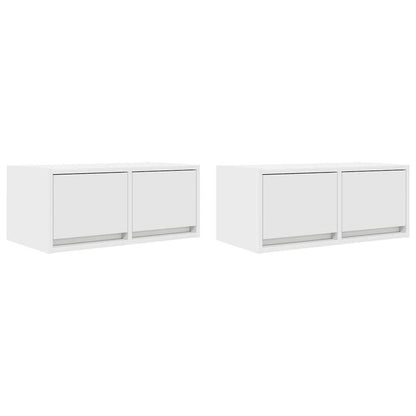 2pcs White Modern Minimalist Floating TV Stand with Storage - Heavy-Duty Hardwood Construction, Wall-Mounted Media Console with Open & Closed Shelving, Space-Saving Design for Flat-Screen TVs, Cable Management System, Easy As