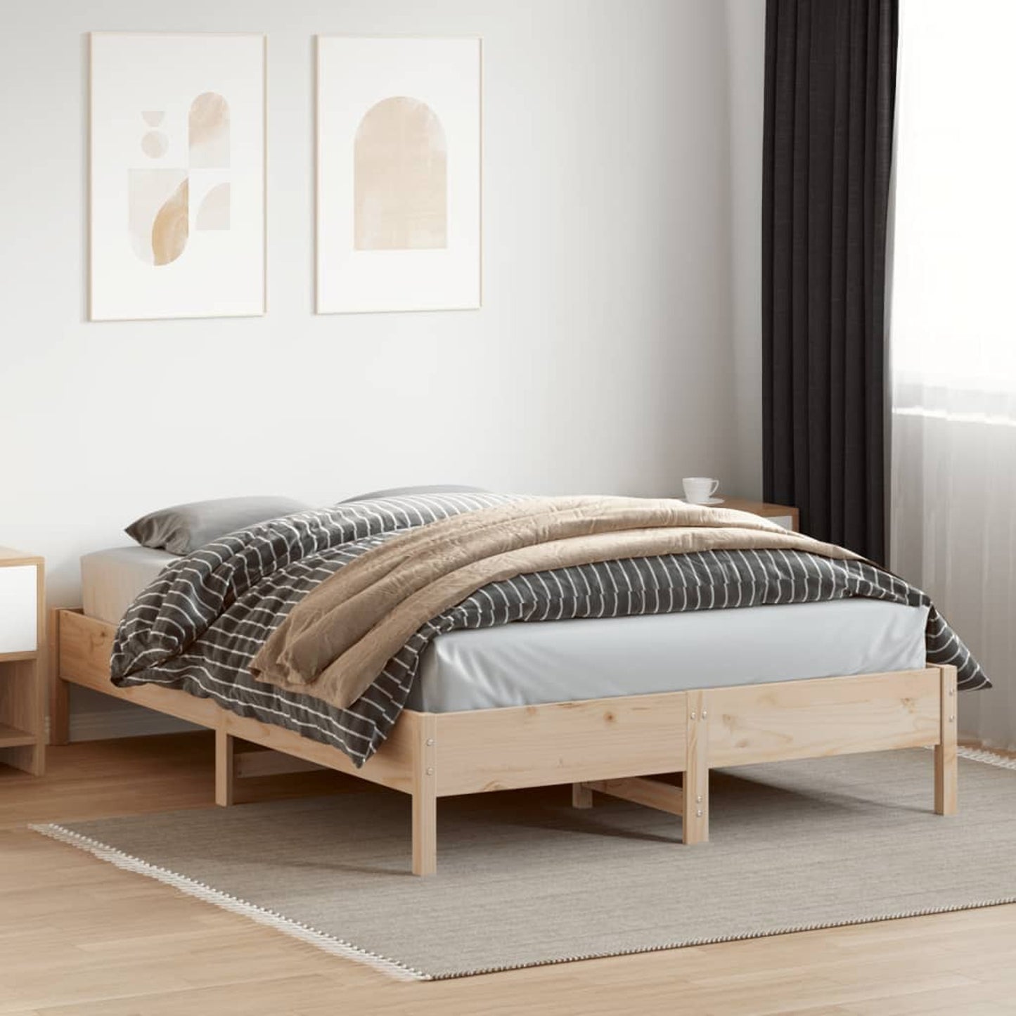 Bed Frame without Mattress 160x200 cm Solid Wood Pine with Slat Support Platform Bed Frame Suitable for Mattress Size 160 x 200 cm for Bedroom