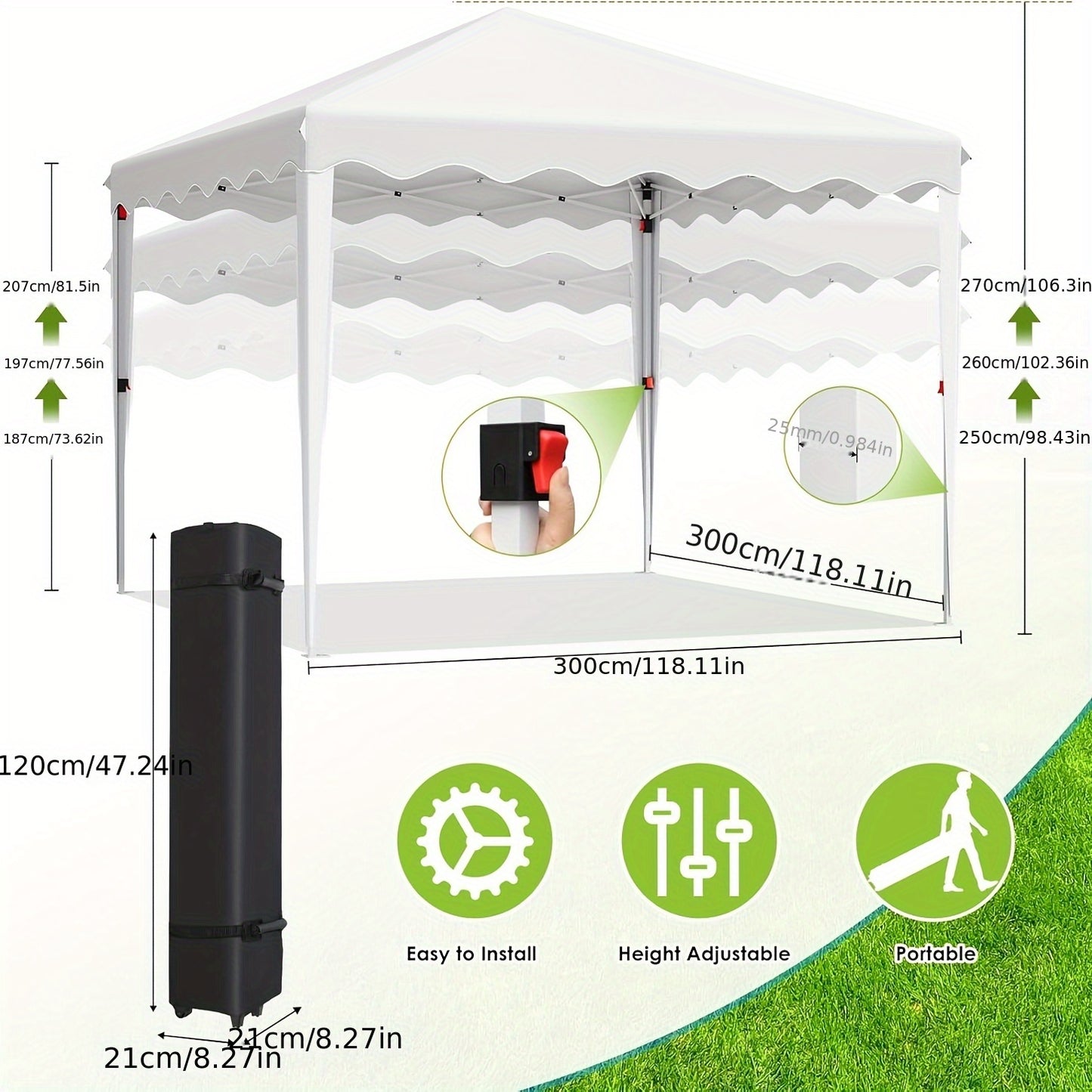 Vouwpaviljoen 3x3 Meter – Tuinpaviljoen – Partytent – Opvouwbare Tent – Schaduwdoek – Wit – UV Bescherming 50+ – Stevig Gepoedercoat Stalen Frame