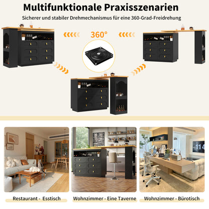 Barmeubel – Bartafel – Barkast – Keukentafel – Bistrotafel – Uitschuifbaar 138-203 cm – 360° Draaibaar Met Opbergruimte