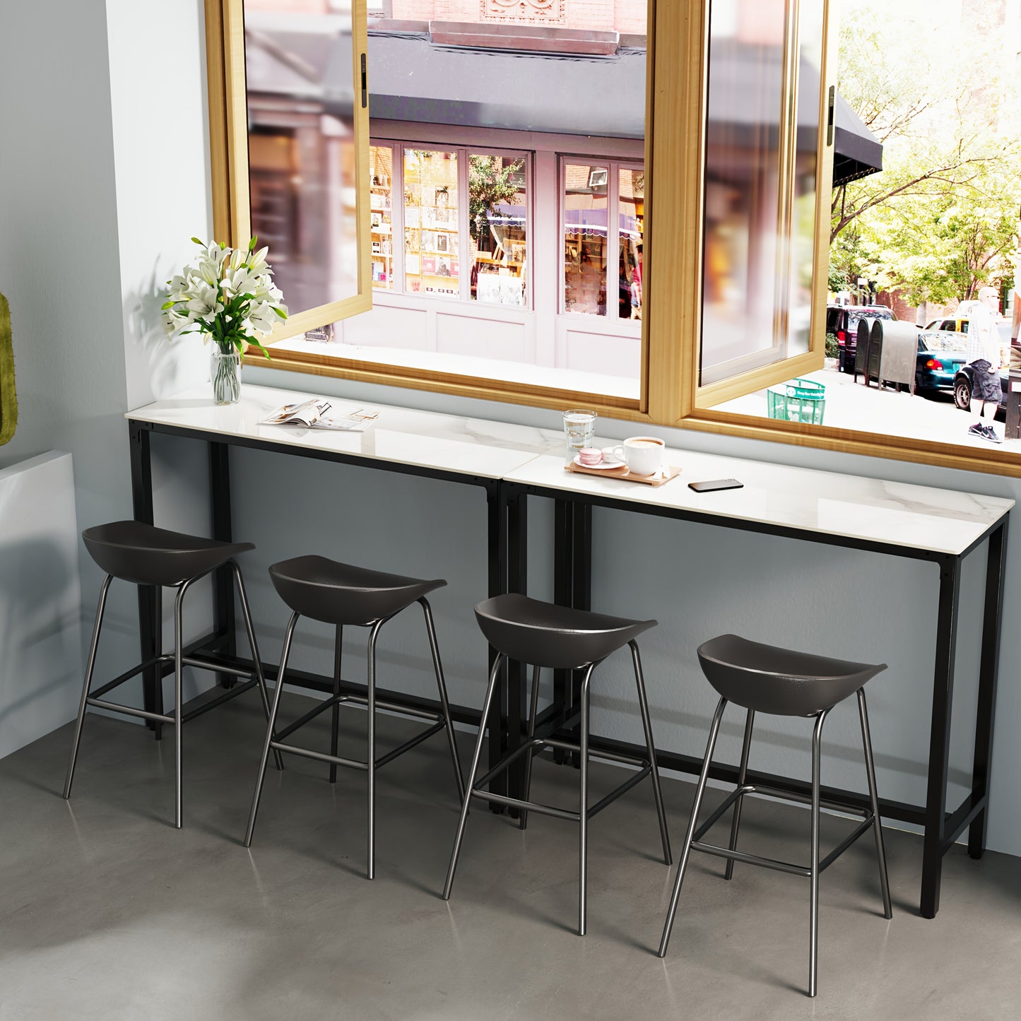 Bartafel – Statafel – Keukentafel – Bistrotafel – Hoogtafel – Rechthoekig – Sintersteen Tafelblad – Metalen Frame 105 cm Hoog