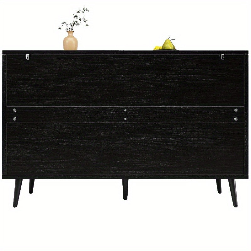 Zwart Metalen Opbergkast – Staande Kast – Dressoir – Kledingkast – Opbermeubel – 120x35x78 cm – Herringbone Deurdesign – Stevige Duurzame Constructie