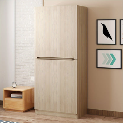 Opbergkast voor in de hal – Halmeubel – Entreekast – Kast met vakken – Modern halmeubel – Wit – Bamboe materiaal – 70 x 40 x 170 cm – Dubbele deuren met kleine compartimenten
