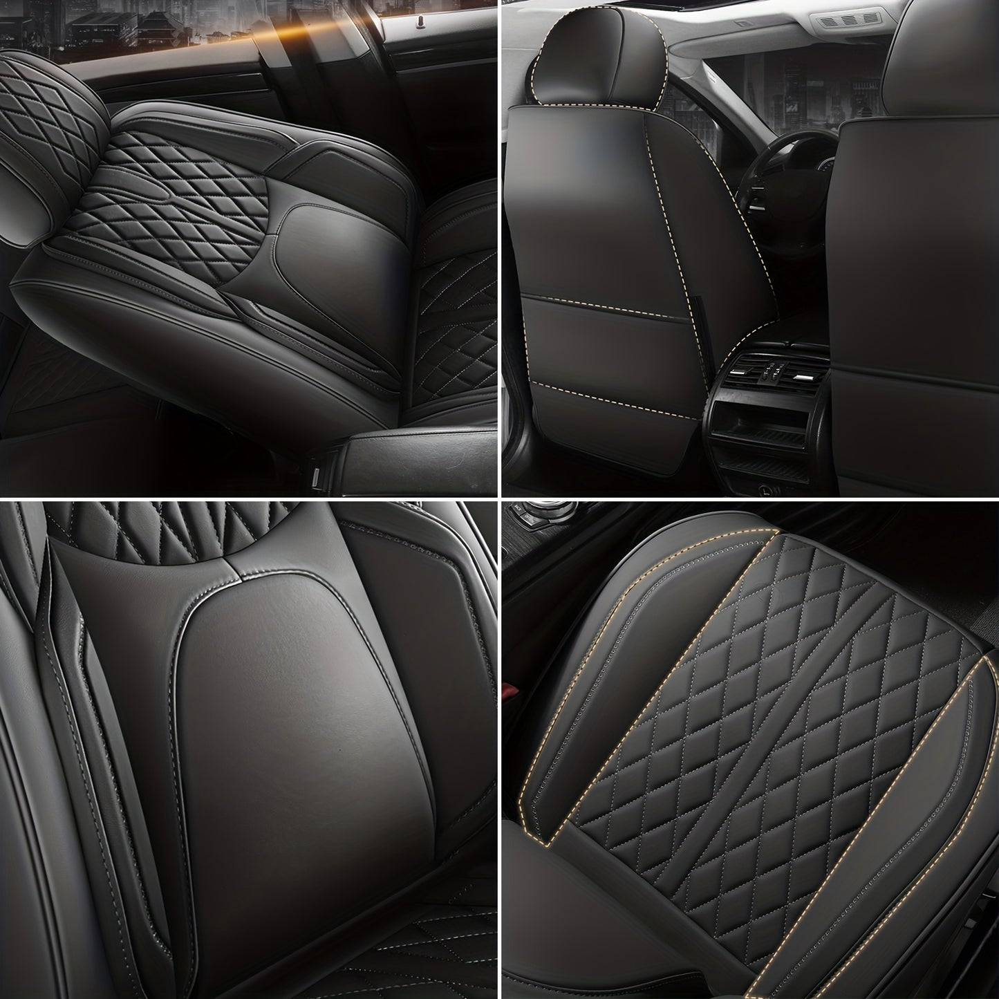 Leather Car Seat Covers Full Set Universal, Fit for Peugeot 208, 2008, 308, 3008, 508, 5008, 206, 307, Adjustable Front Seats And Back, Automotive 5 Seat Covers All Season, Car Seat Protectors Airbag Compatible, Vehicle Inter
