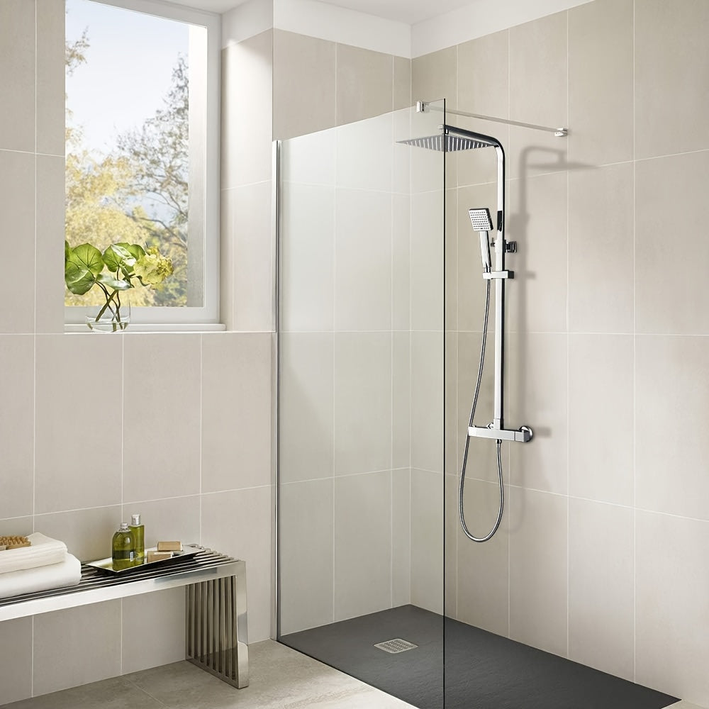 Thermostatische Douchekolom – Douchepaneel – Regendouche – Handdouche – Buitendouche – Zilverkleurig – Grote Regendouche 25,4 cm – Corrosiebestendige Afwerking