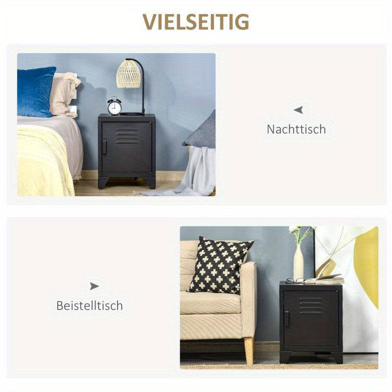 Nachtkastje – Nachtkast – Bijzettafel – Ladekastje – Opbergkastje – Natuurlijk Hout & Zwart Metaal – Verstelbare Plank – Compact 50x40x47,5 cm