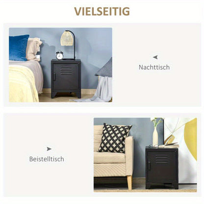 Nachtkastje – Nachtkast – Bijzettafel – Ladekastje – Opbergkastje – Natuurlijk Hout & Zwart Metaal – Verstelbare Plank – Compact 50x40x47,5 cm