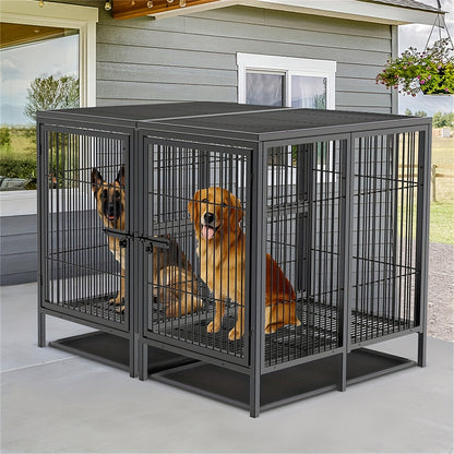 Hondenbench XXL – Hondenkooi – Hondenhok – Kennel – Bench – Dubbele Deuren – Zwaar Metalen Staal 130x100x100 cm
