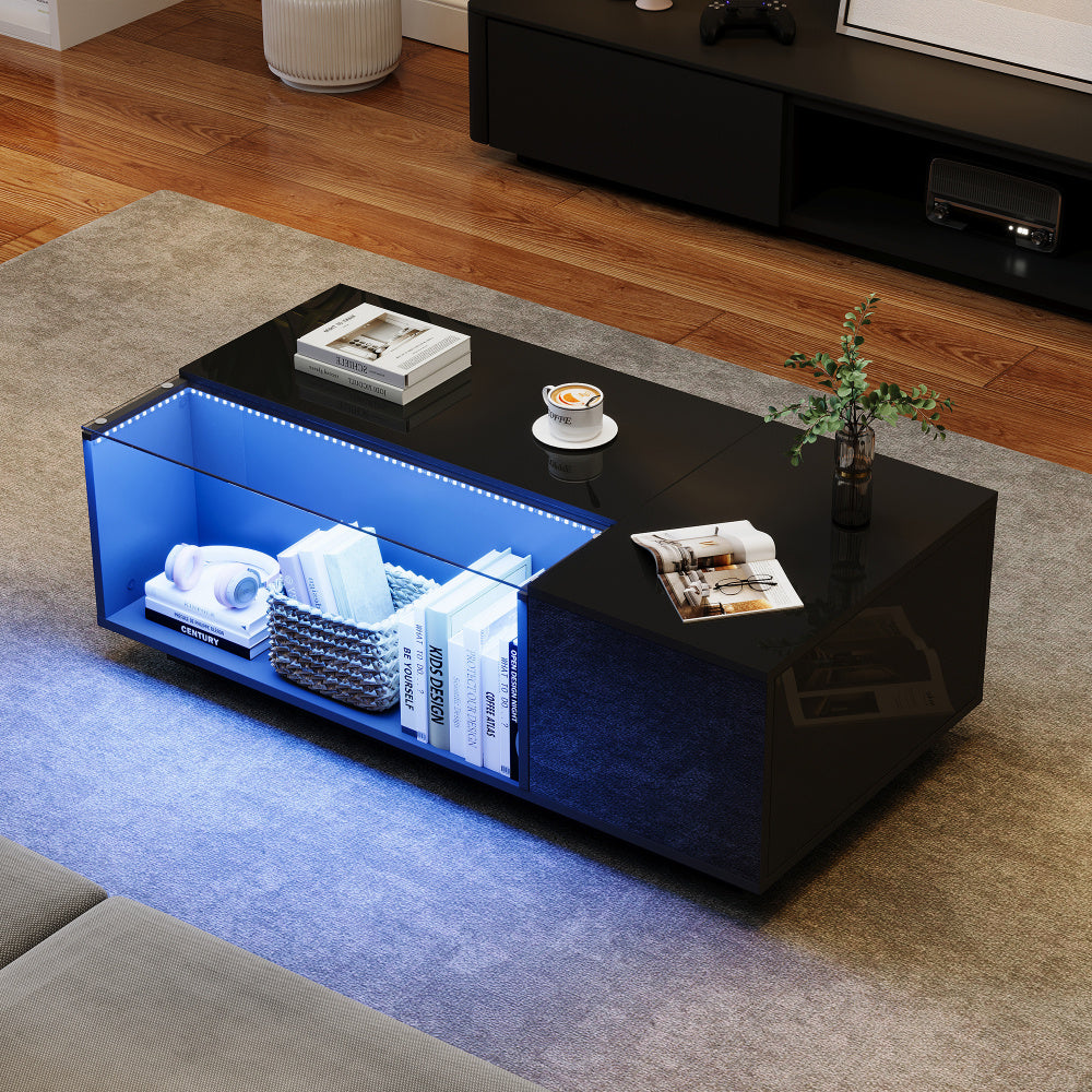 Salontafel – Koffietafel – Woonkamertafel – Bijzettafel – Tafel – Tempered Glas Blad – Stevig Metalen Frame – 100x50x35 cm – 2 Lades – Modern Minimalistisch Design