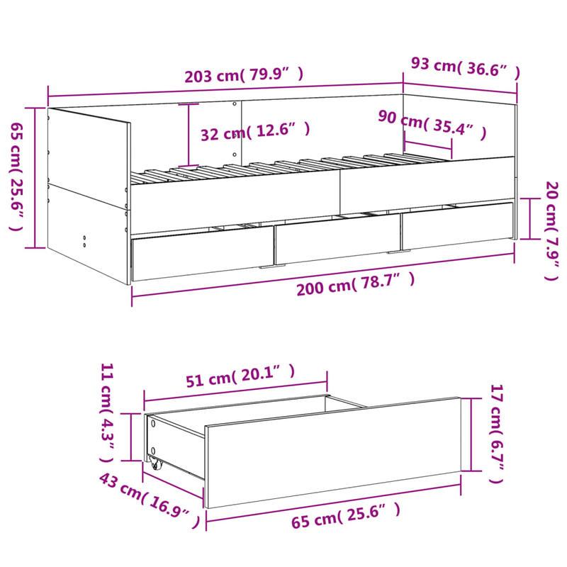 Bedbank – Slaapbank – Slaapsofa – Logeerbed – Sofa Bed – Wit – 90x200 cm – Massief Hout – Met Opberglades