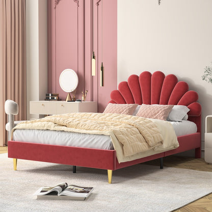 Double Bed Frame with Slatted Base and Headboard, 140 x 200 cm, Velvet, for Bedroom, bbbgddsbb (Mattress Not Included). 4fa54f6e
