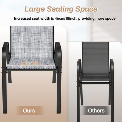 Staple Tuinstoelen – Tuinstoelen – Balkonstoelen – Terrasstoelen – Horecastoelen – Set Van 6 Grijze Stoelen – Stapelbaar Design – Duurzaam Staalframe & Weerbestendig Textilene