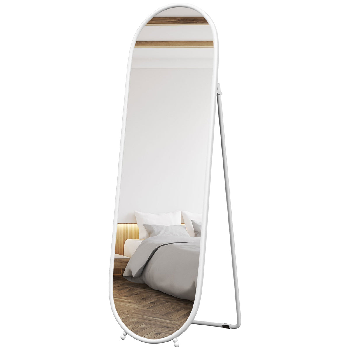 Volledige Lichaam Spiegel – Staande Spiegel – Ovale Spiegel – Vrijstaande Spiegel – Metaal Spiegel – 40x160 cm – Wit Metalen Frame – Ruim Spiegelvlak