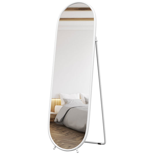 Volledige Lichaam Spiegel – Staande Spiegel – Ovale Spiegel – Vrijstaande Spiegel – Metaal Spiegel – 40x160 cm – Wit Metalen Frame – Ruim Spiegelvlak