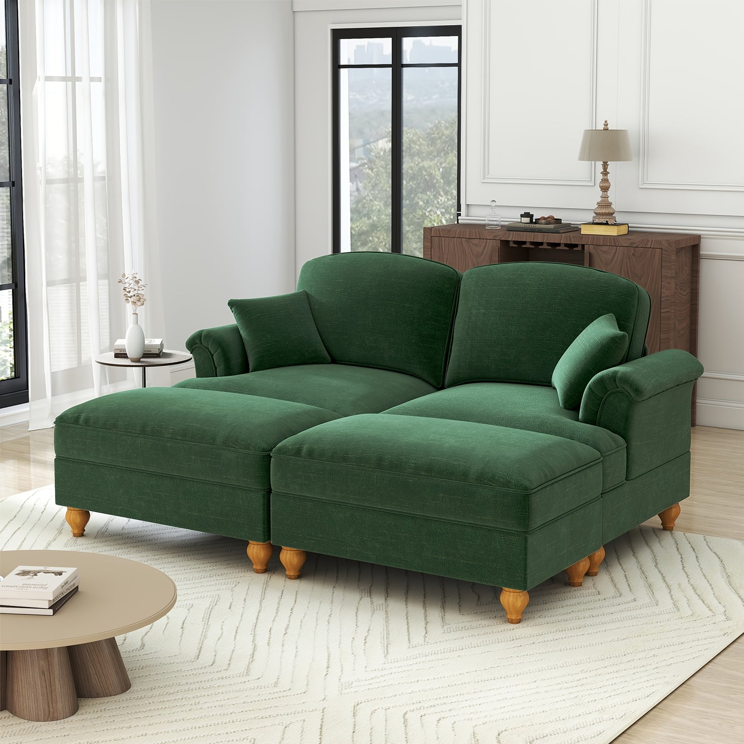 Chenille Slaapbank – Slaapbank Bedbank – Zitbank – Logeerbed – Slaapbank Groen – Zachte Chenille Stof – Losse Voetensteun & Afneembare Rok