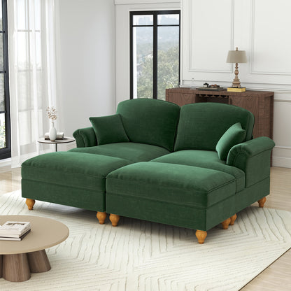 Chenille Slaapbank – Slaapbank Bedbank – Zitbank – Logeerbed – Slaapbank Groen – Zachte Chenille Stof – Losse Voetensteun & Afneembare Rok