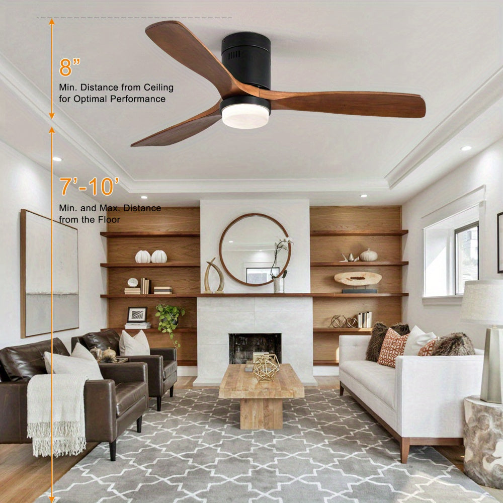 Plafondventilator – Ventilator – Plafondventilator Met Licht – Ventilator Met Afstandsbediening – Houten Bladen Ventilator – Zwarte Metaal/Wood Variant – Ultrastille Omkeerbare Motor – 132 cm Diameter