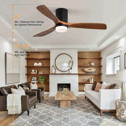 Plafondventilator – Ventilator – Plafondventilator Met Licht – Ventilator Met Afstandsbediening – Houten Bladen Ventilator – Zwarte Metaal/Wood Variant – Ultrastille Omkeerbare Motor – 132 cm Diameter