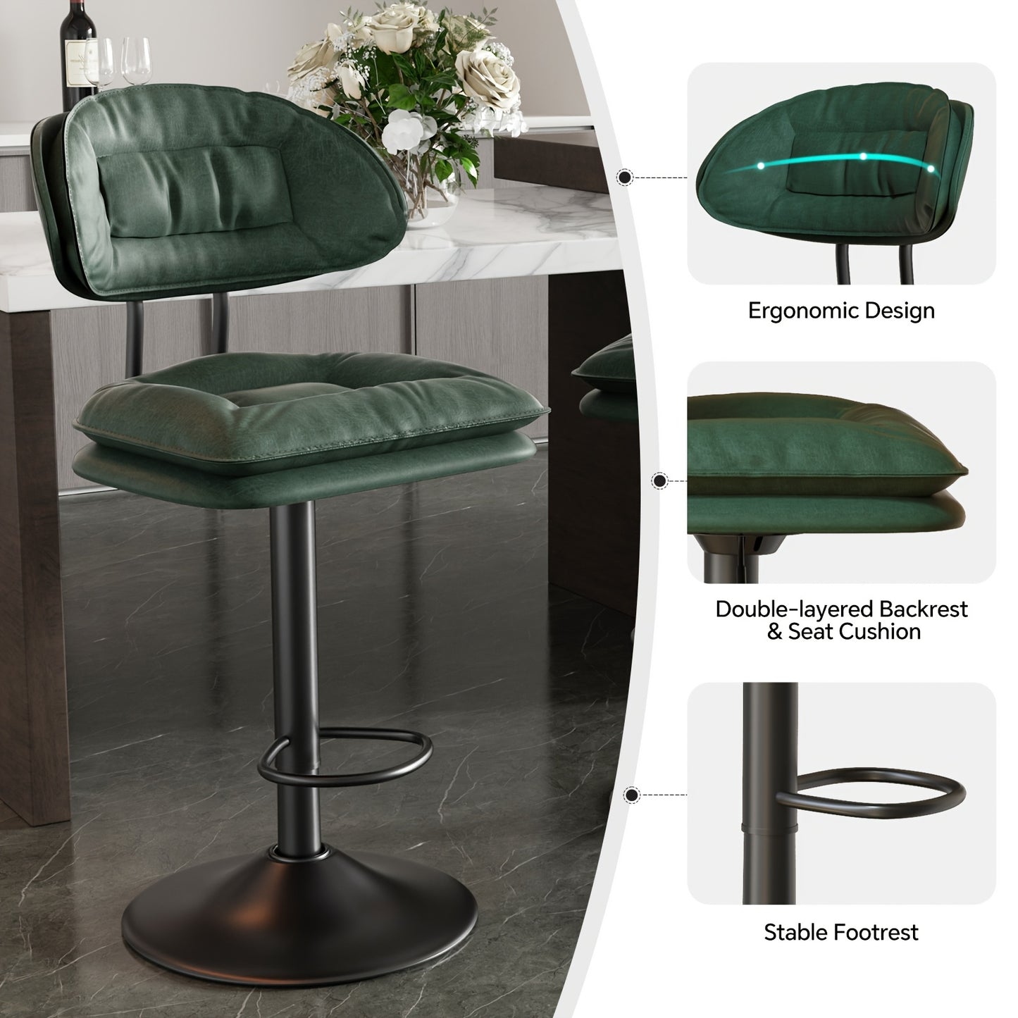 Barstoel – Barkruk – Barstoel Kruk – Barstoelen Set – Barkrukken – Ergonomisch Ontwerp – Hoogte Verstelbaar – Draaibaar – Dubbel Laags Nepleer – Middeleeuwse Stijl – Set Van 2