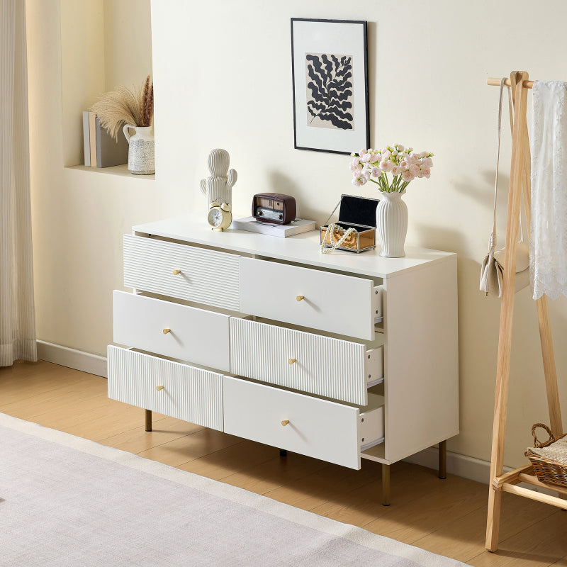 Ladekast – Ladenkast – Commode – Opbergkast – Dressoir – 6 Lades – MDF Wit – Stalen Poten – 120x40x78 cm