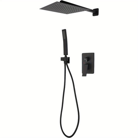 Doucheset – Regendouche – Douchekraan – Douchekop – Handdouche – Inbouw – Mat Zwart – Vierkante 30 cm Stortdouche – Dubbele Knoppen