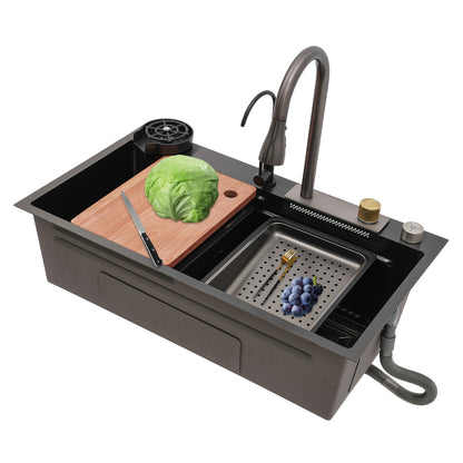 RVS Keukenspoelbak – Keukenspoelbak – Spoelbak – Keukenspoelbak Met Kraan – Spoeltafel – 80cm Diepe Wastafel – 3 Waterstanden Met Uittrekbare Kraan