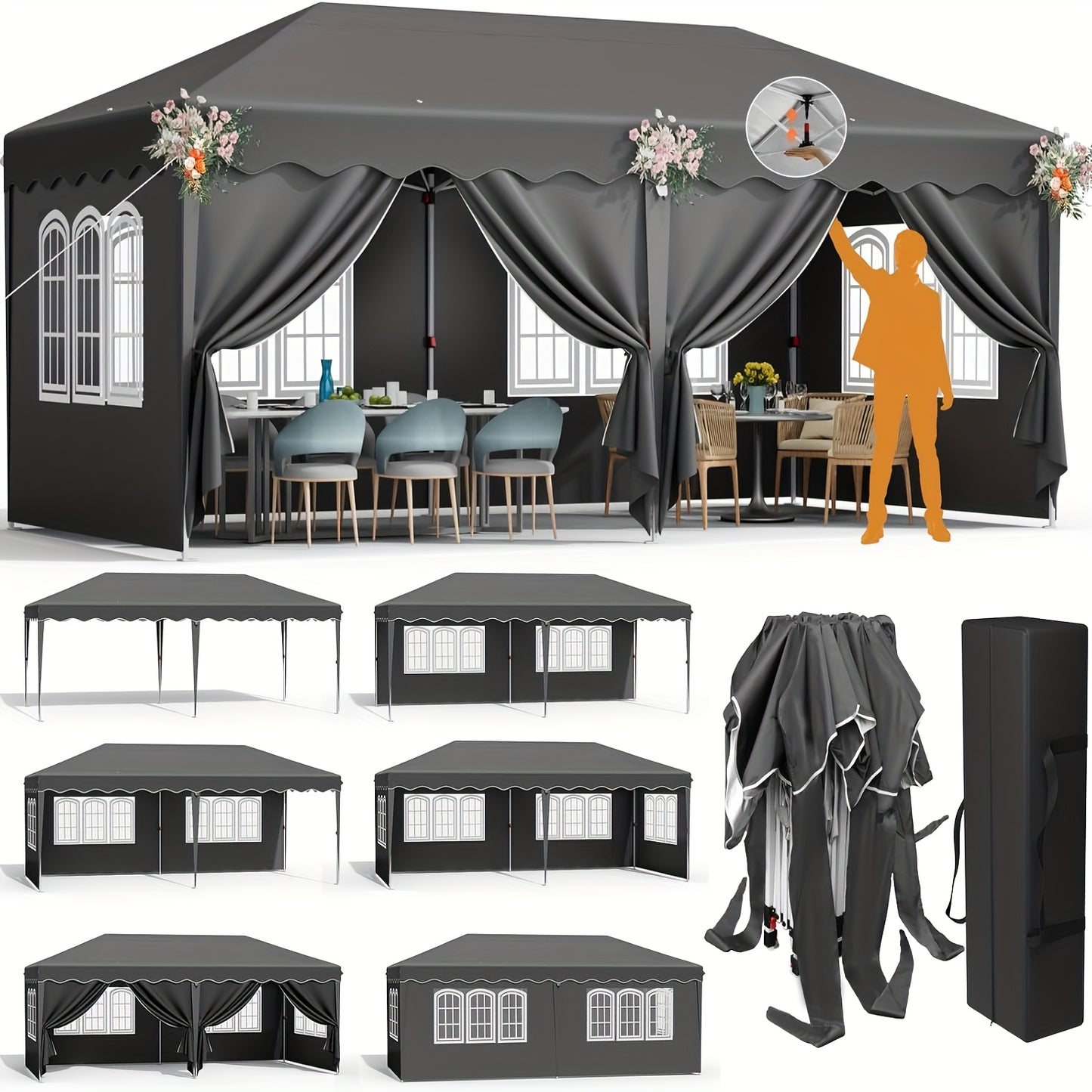 Pop Up Gazebo – Vouwtent – Partytent – Markt Tent – Tuinpaviljoen – Grijs – 3x6 Meter – 420D Oxford Met UPF50+ UV-Bescherming