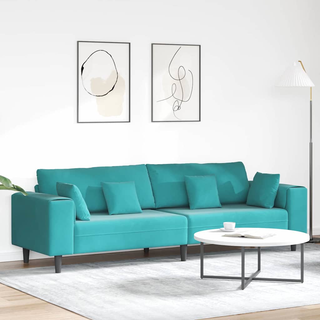 Velvet Bank – Fluwelen Sofa – Zitbank – Loungebank – Slaapbank – Zacht Fluweel – Stevig Houten Frame – Turquoise Zonder Ottoman
