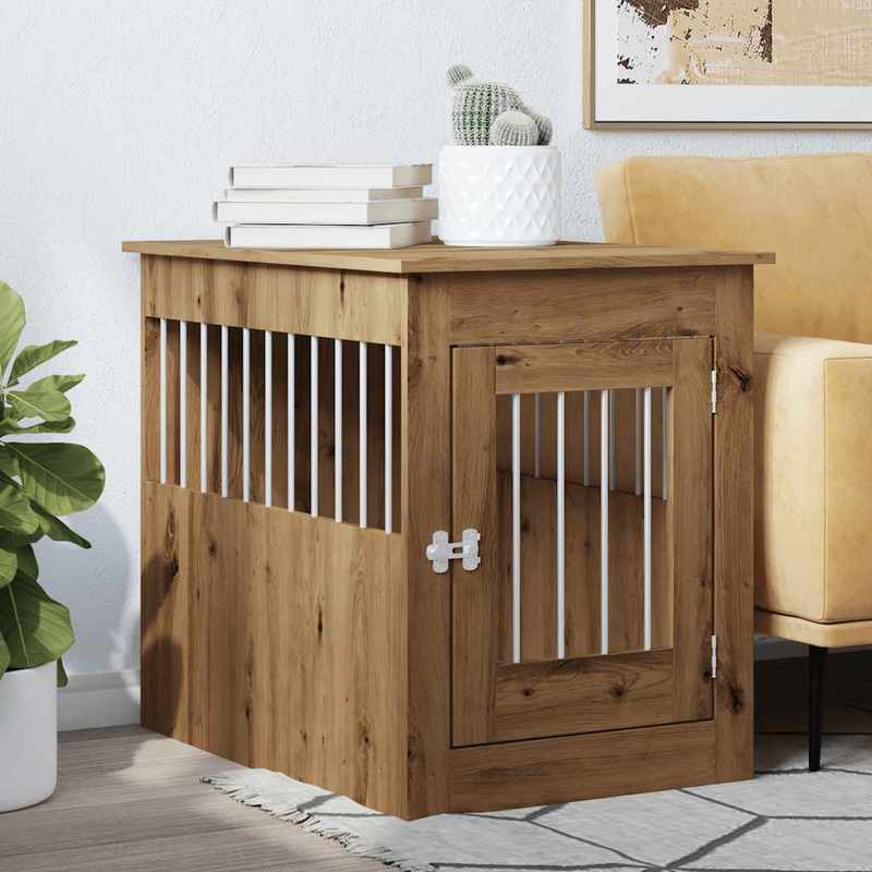 Hondenbench – Hondenkooi – Hondenhok – Hondenkooi Meubel – Hondenbox – Hout Met Metaal – Ventilatie Open Zijkanten – Vergrendelbare Deur – 55x80x68 cm – Stevig en Ruim