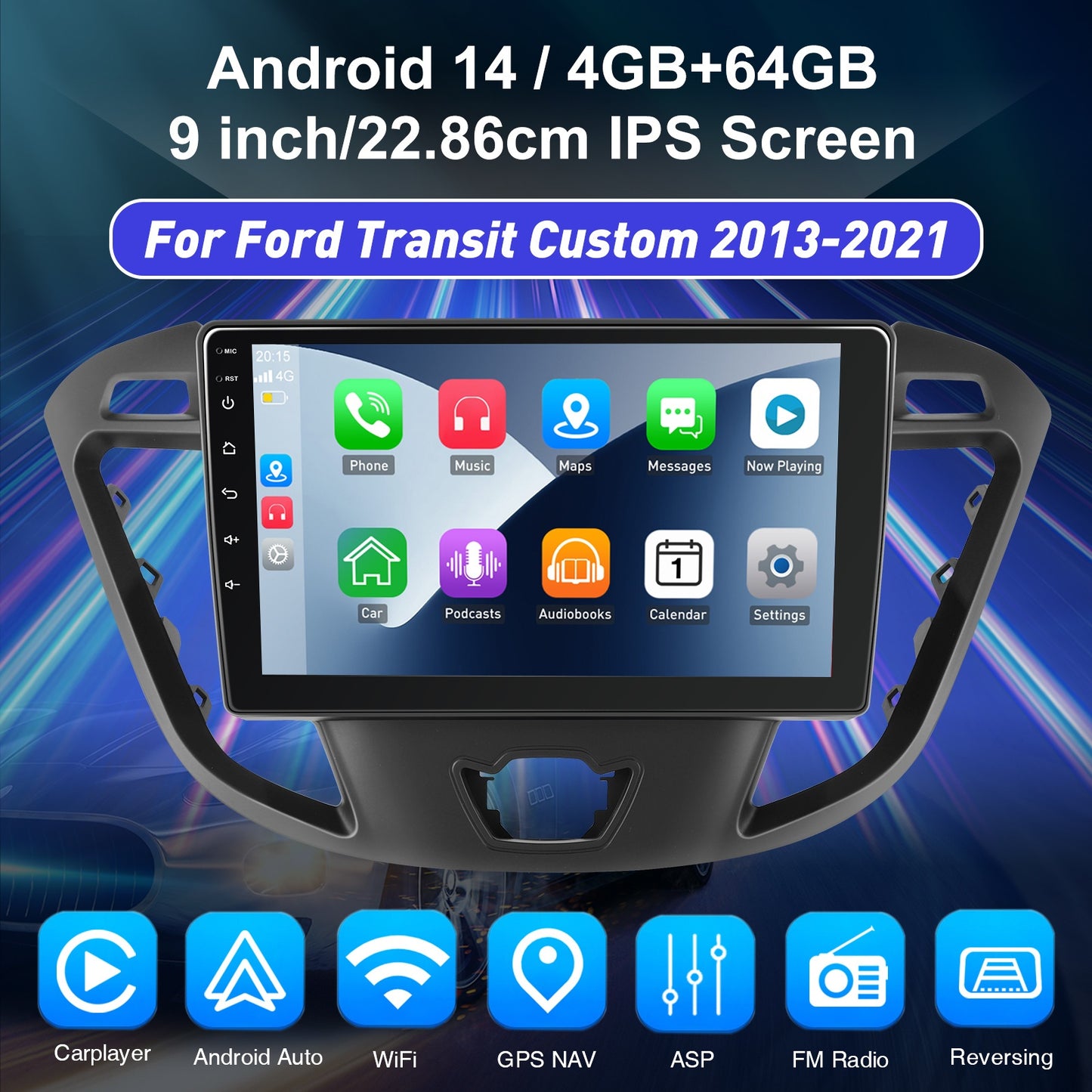 Multimedia Android Autoradio – 2-DIN Auto Stereo – Navigatiesysteem – Touchscreen Radio – 9 Inch IPS Scherm – Wireless CarPlay & Android Auto – Quad-Core 4GB RAM – Inclusief Camera, Microfoon en DAB+