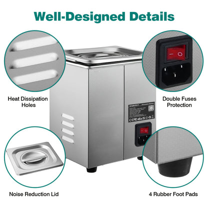 Swarey Ultrasonic Cleaning Device 40 KHz With Digital Timer And Heating, Washing Equipment Machine For Metal Tools Jewellery Carburettor Metal Parts