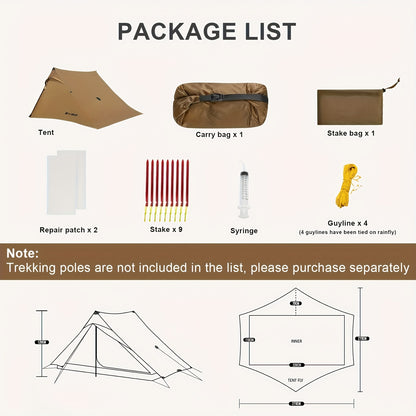 Ultratent – Lichtgewicht Tent – Wandel Tent – Backpack Tent – Trekking Tent – Compact 920g – 20D Silicone Nylon
