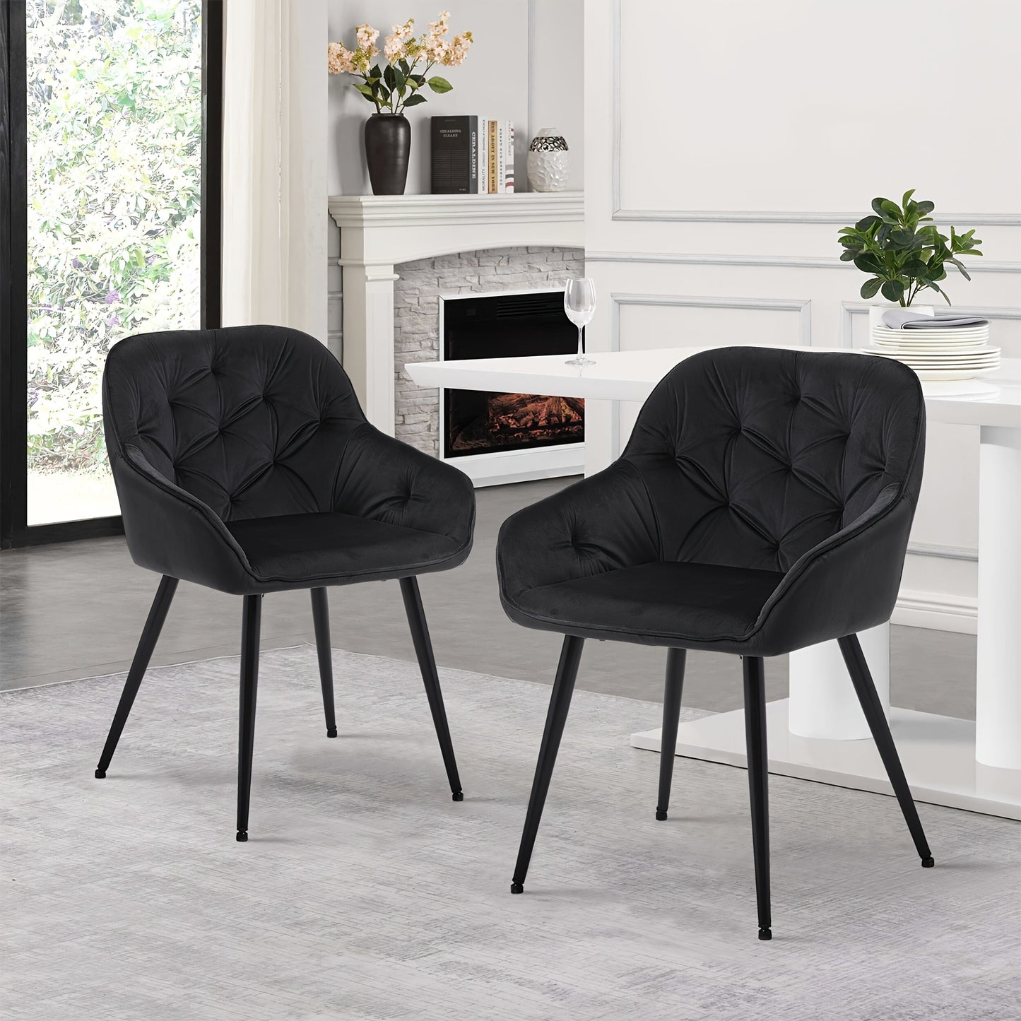 Eethoekstoel – Eetkamerstoel – Keukenstoel – Stoel – Zitstoel – Fluwelen Bekleding – Stevig Metalen Frame – Set Van 2 – Beige