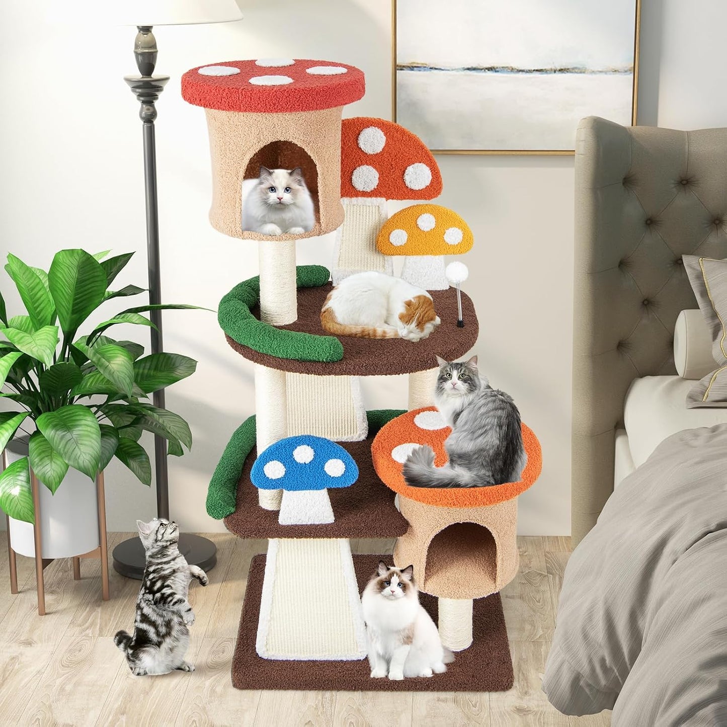 Krabpaal – Kattenboom – Kattenmeubel – Krabtoren – Krabhuis – 146 cm Hoogte – Sisal Krabpalen Met Interactieve Speeltjes