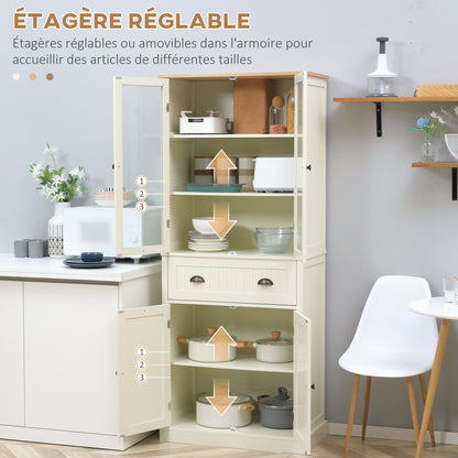 Keukenkast – Buffetkast – Dressoir – Opbergkast – Kast Met Lade – 4 Deuren Inclusief 2 Glazen Deuren – Hoogte 182,5 cm – MDF Beige