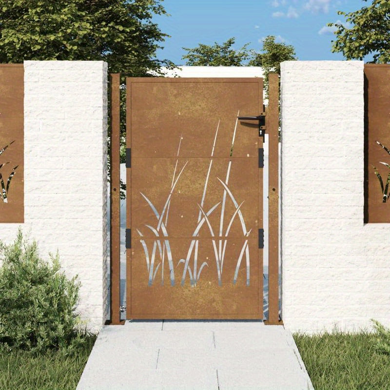 Tuinafscheiding – Tuinscherm – Schutting – Buitenmuur – Cortenstaal Bruin – Graspatroon – 105x155 cm – Weerbestendig
