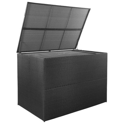 Opbergbox – Opbergkist – Opbergkrat – Opbergmand – Opbergcontainer – Zwart Gevlochten – Duurzaam Weerbestendig Resin – 150x100x100 cm – Makkelijk Te Installeren Deksel