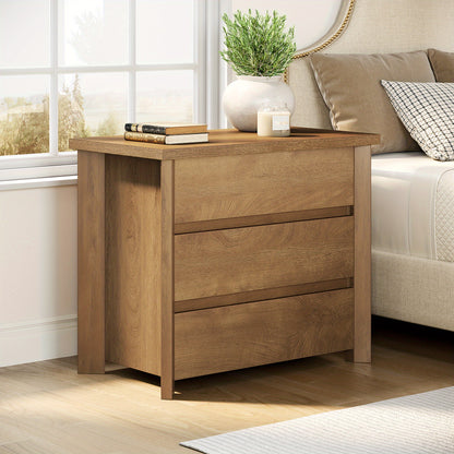 Rustieke Nachtkast – Bedside Table – Nachtkastje – Opbergkastje – Slaapkamerkast – 3 Lades – Duurzaam Geëngineerd Hout – Compact Ontwerp 68,5 cm