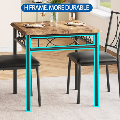 Eettafelset – Tafel Met Stoelen – Dining Set – Eetkamerset – Keukenmeubel – Vintage Bruin – Comfortabele Gestoffeerde Stoelen – Stevig MDF Met Metaal Frame