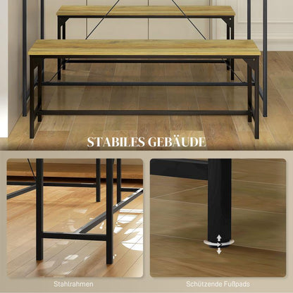 Eettafelset – Eettafel – Eetkamer Tafel – Keukentafel – Zitgroep – Stijlvol Ontwerp – MDF En Massief Hout – 4 Personen – Met 2 Banken