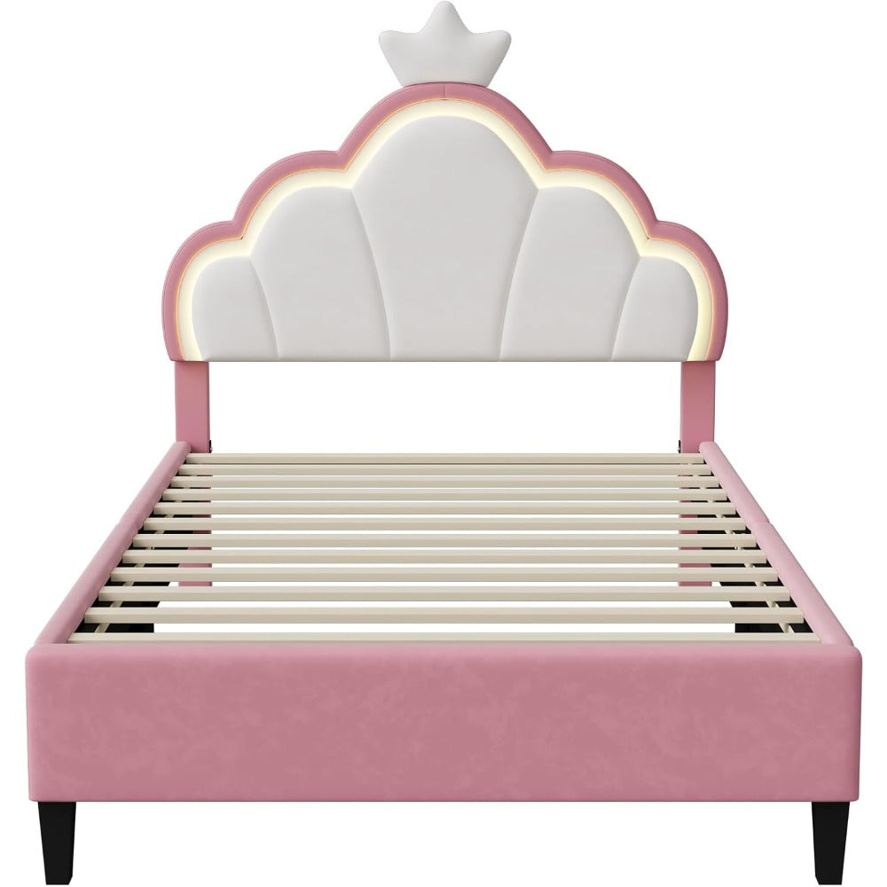 Elegante Eenpersoonsbed – Single Bed – Bedframe – Led Bed – Kinderbed – 90x200 cm – Verstelbaar Hoofdbord – USB LED-Verlichting