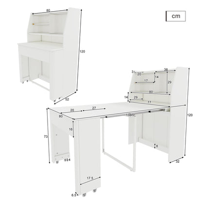 Uitschuifbare Eettafel – Verstelbare Tafel – Uitklapbare Tafel – Opbergtafel – Multifunctionele Eettafel – Wit Spaanplaat – Lengte 52-132,5 cm – Met Opbergruimte