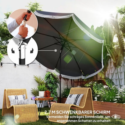 Tuinparasol – Zonnescherm – Buitenparasol – Schaduwdoek – Balkonparasol – Donkergrijs – 2,69 Meter Diameter – UV Bescherming 30+