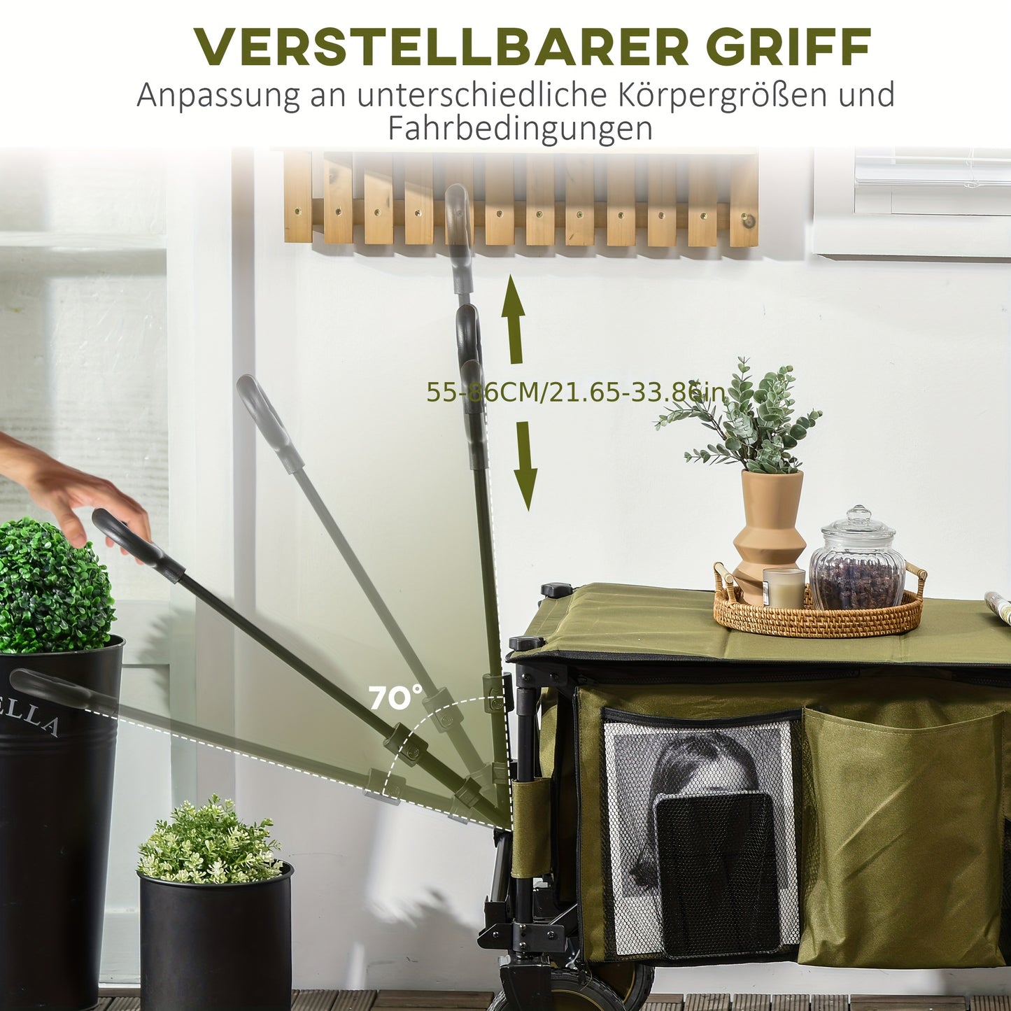 Bolderwagen – Bolderkar – Transportkar – Strandkar – Klapwagen – Opvouwbaar – Verstelbare Handgreep – Stevig Metaal Frame – 4 Grote Rubberen Wielen – Groen