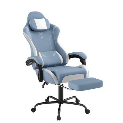 Ergonomic Gaming Chair with Massage Function - Adjustable Height, 135° Tilt, Lumbar Support, Headrest, Armrests & Footrest - White & Black Modern Design, Steel Frame, PU & Upholstery, 150kg Load Capacity, Sleek Office Furnit