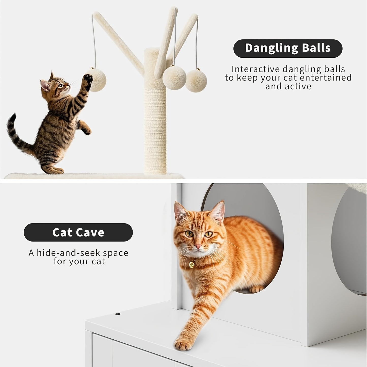 3-in-1 Cat Tree Tower with Hidden Litter Box - Multi-Level Cat Furniture House with Sisal Scratching Post, Plush Perch, Ladder & Enclosed Toilet - Space-Saving Wood Cat Tree for Cats (Compatible with Litter)
