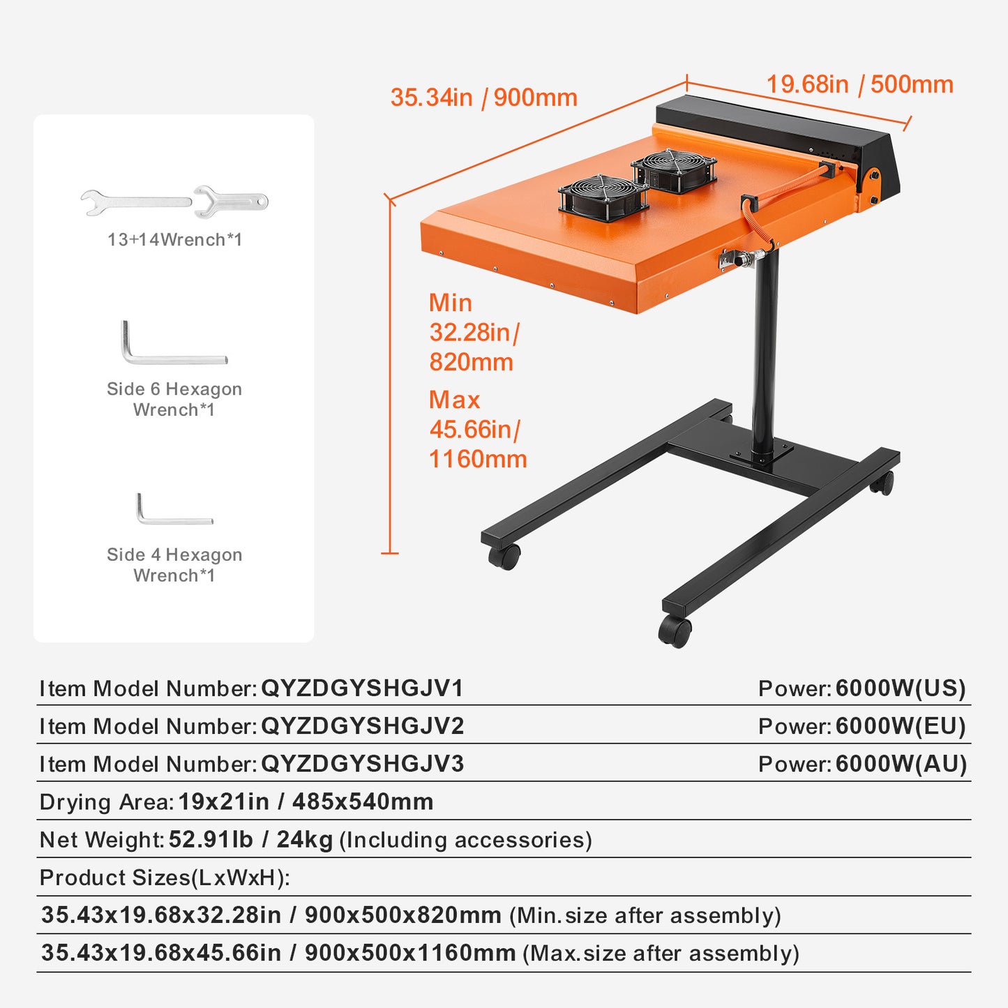 Flash Dryer Zeefdrukmachine – Zeefdrukdroger – Textieldroger – Printdroger – Infrarooddroger – 19x21 Inch Droogoppervlak – 6000W Snelverwarming – Automatische Infraroodsensor