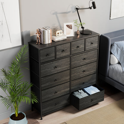 Sideboard – Dressoir – Ladekast – Commode – Opbergkast – Zwart – 12 Stoffen Laden – Stevig Hout en Metaal