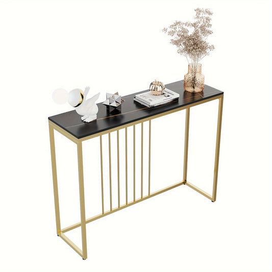 Sidetable – Console Tafel – Wandtafel – Haltafel – Bijzettafel – Smal Design – Metaal Met Gouden Accenten – Eenvoudige Montage – Zwart